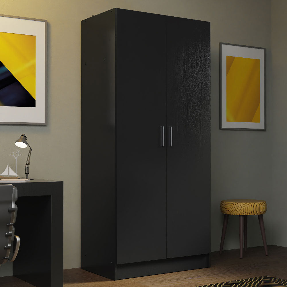 2 Door Wardrobe Storage Cabinet, 71” H x 20” D x 31” L - Black