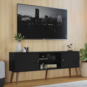 
                  
                    Load image into Gallery viewer, Madesa TV Stand Mid-Century Console with 2 Doors and 2 Shelves and Metal Knobs for 55, 65 Inch Media Storage Media Console Entertainment Center Wooden Television Cabinet - Black
                  
                