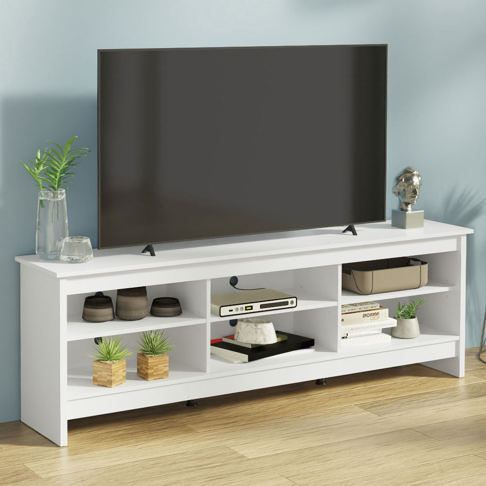 TV Stand with 6 Shelves and Cable Management, for TVs up to 75 Inches, Wood TV Bench, 23” H x 14