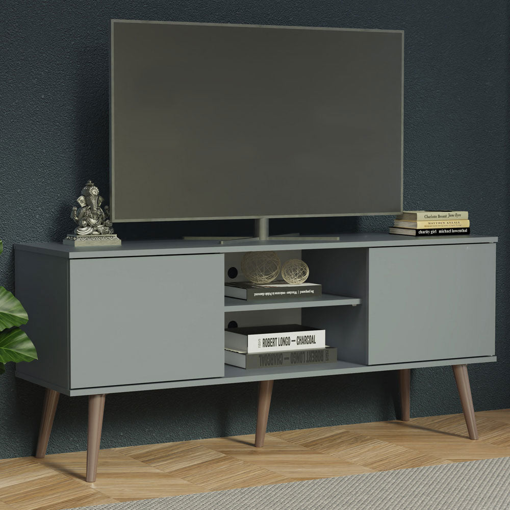 Modern TV Stand with 2 Doors, 2 Shelves for TVs up to 55 Inches, Wood Entertainment Center 23' H X 15'' D X 54'' L - Grey