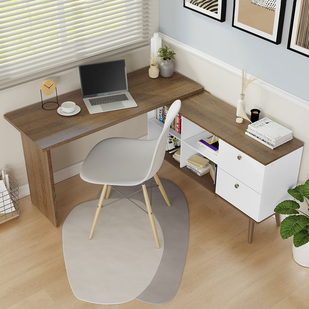 
                  
                    Load image into Gallery viewer, Madesa Modern L Shaped Desk 59 Inch with 2 Drawers and 4 Storage Shelves Home Office Corner Study Table Unit for Kids and Adults - White/Brown
                  
                