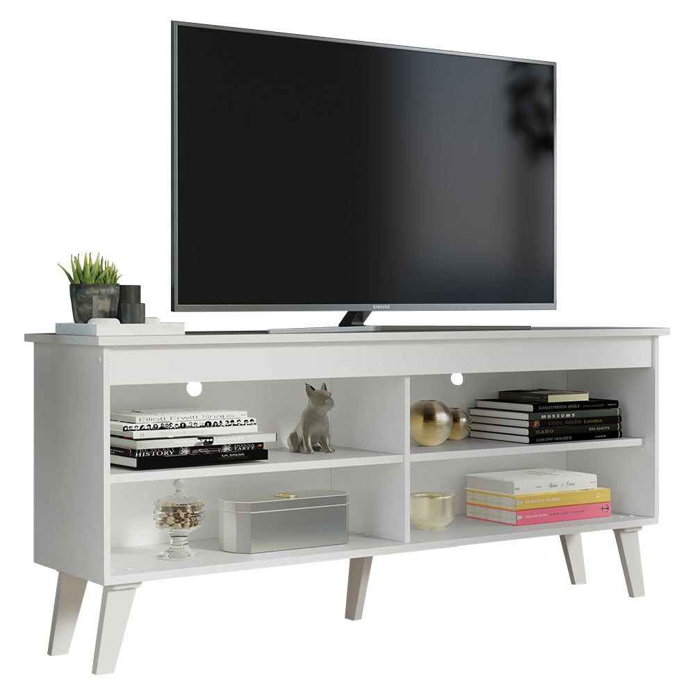 
                  
                    Load image into Gallery viewer, TV Stand Cabinet with 4 Shelves and Cable Management, TV Table Unit for TVs up to 55 Inches, Wooden, 23&amp;#39;&amp;#39; H x 12&amp;#39;&amp;#39; D x 53&amp;#39;&amp;#39; L - White
                  
                