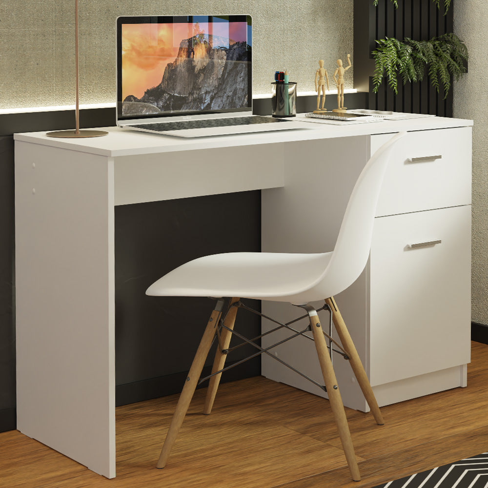 Compact Computer Desk Study Table for Small Spaces Home Office 43 Inch Student Laptop PC Writing Desks with Storage and Drawer - White