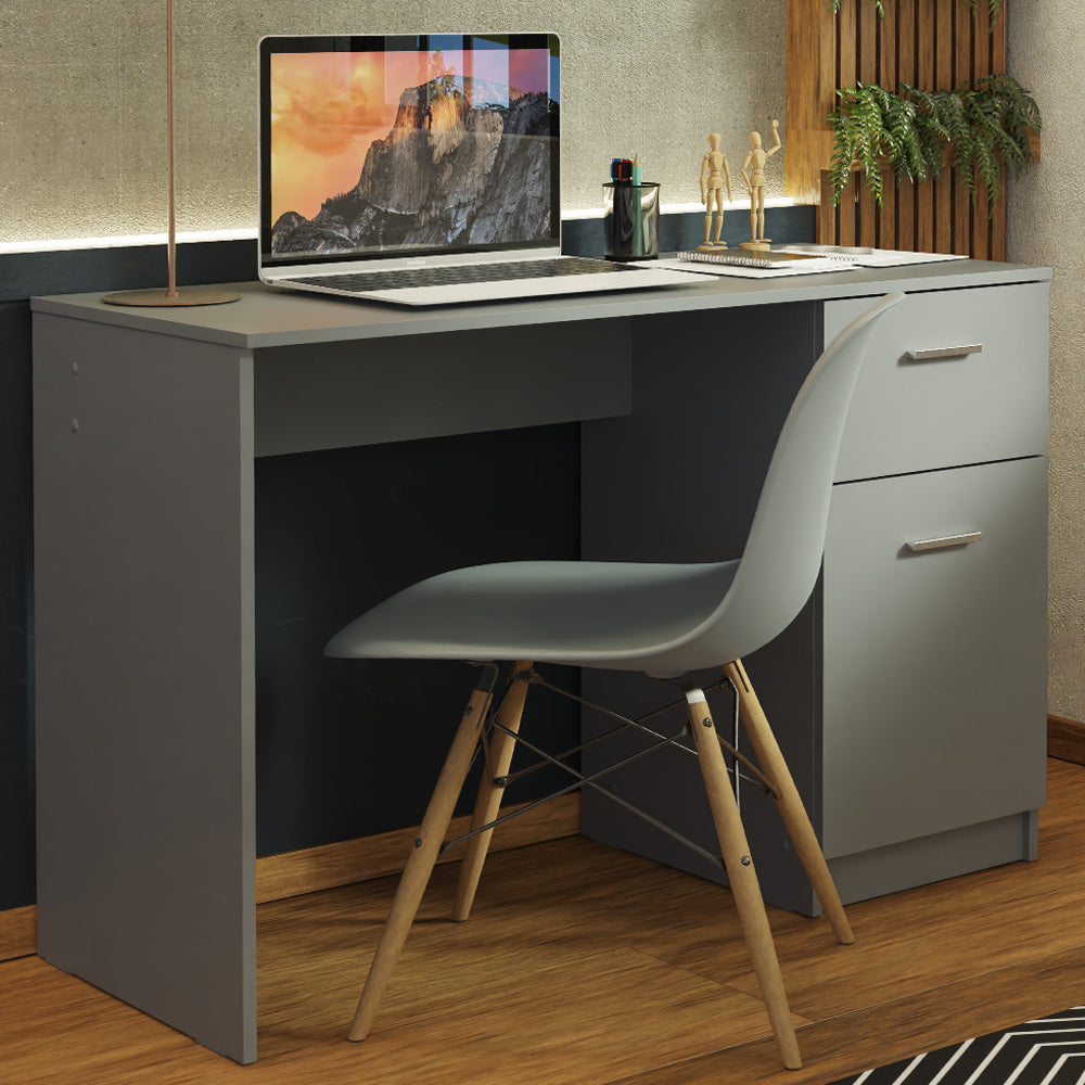 Compact Computer Desk Study Table for Small Spaces Home Office 43 Inch Student Laptop PC Writing Desks with Storage and Drawer - Grey