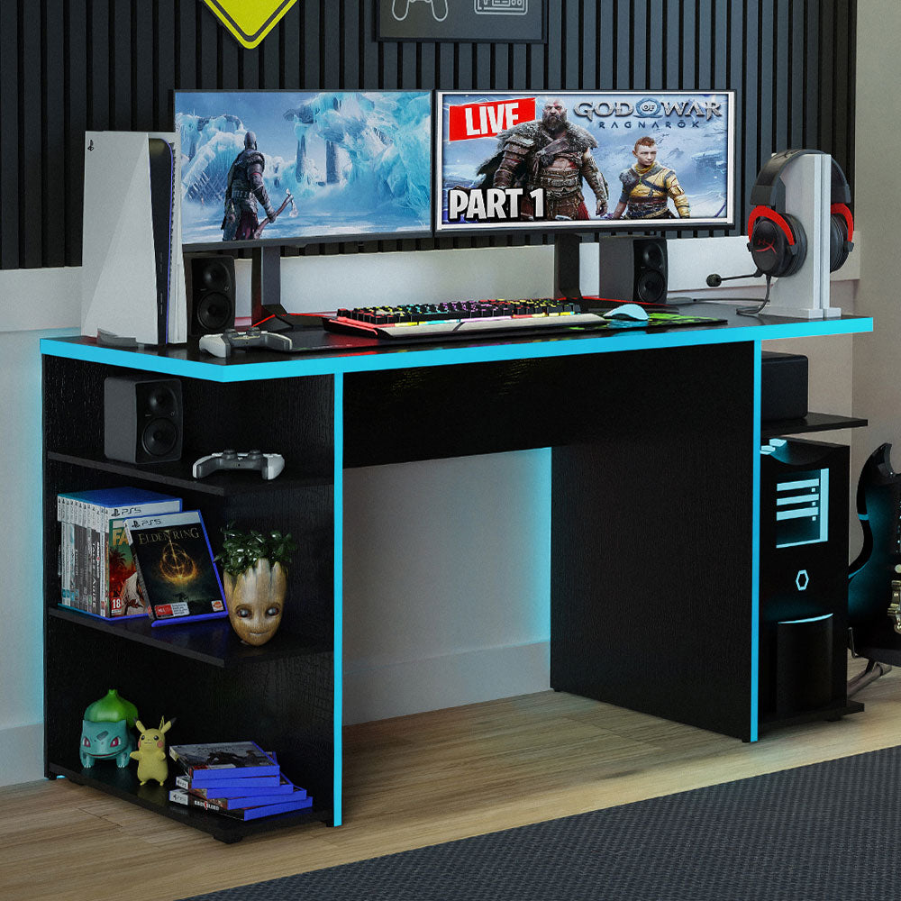 Gaming Computer Desk with 5 Shelves, Cable Management and Large Monitor Stand, Wood, 24