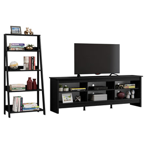 
                  
                    Load image into Gallery viewer, Madesa 6 Shelves TV Stand up to 75&amp;quot; + Ladder Shelf Standing Bookcase - Black
                  
                