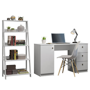 
                  
                    Load image into Gallery viewer, Madesa Desk with Drawer 53&amp;quot; + Ladder Shelf Standing Bookcase - White
                  
                