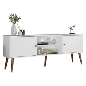 
                  
                    Load image into Gallery viewer, Madesa TV Stand Mid-Century Console with 2 Doors and 2 Shelves and Metal Knobs for 55, 65 Inch Media Storage Media Console Entertainment Center Wooden Television Cabinet - White
                  
                