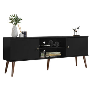 
                  
                    Load image into Gallery viewer, Madesa TV Stand Mid-Century Console with 2 Doors and 2 Shelves and Metal Knobs for 55, 65 Inch Media Storage Media Console Entertainment Center Wooden Television Cabinet - Black
                  
                