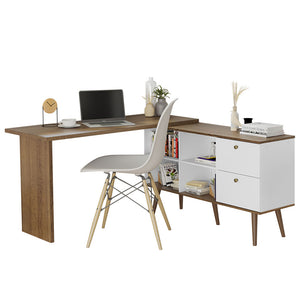 
                  
                    Load image into Gallery viewer, Madesa Modern L Shaped Desk 59 Inch with 2 Drawers and 4 Storage Shelves Home Office Corner Study Table Unit for Kids and Adults - White/Brown
                  
                