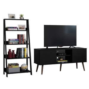 
                  
                    Load image into Gallery viewer, Madesa TV Stand 2 Doors and 2 Shelves 55&amp;quot; + Ladder Shelf Standing Bookcase - Black
                  
                