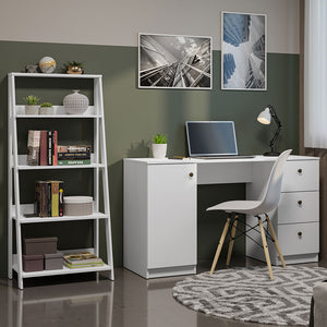 
                  
                    Load image into Gallery viewer, Madesa Desk with Drawer 53&amp;quot; + Ladder Shelf Standing Bookcase - White
                  
                