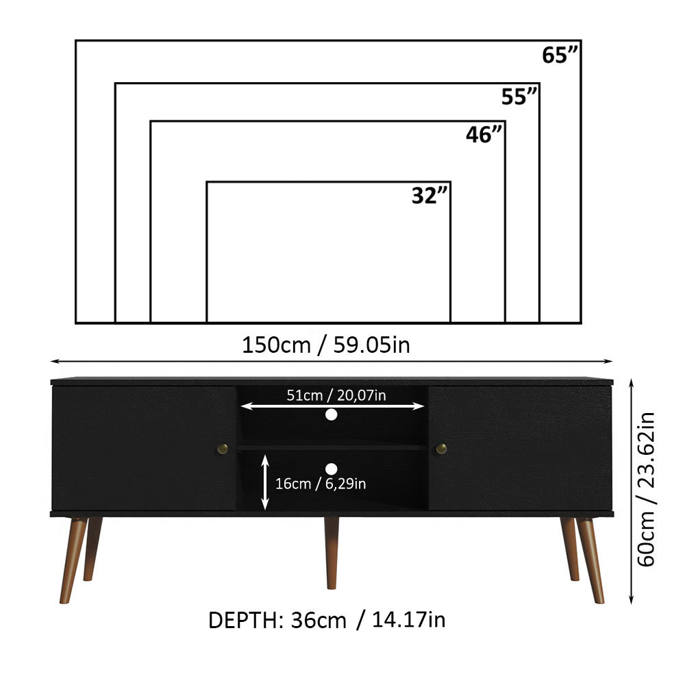 
                  
                    Load image into Gallery viewer, Madesa TV Stand Mid-Century Console with 2 Doors and 2 Shelves and Metal Knobs for 55, 65 Inch Media Storage Media Console Entertainment Center Wooden Television Cabinet - Black
                  
                