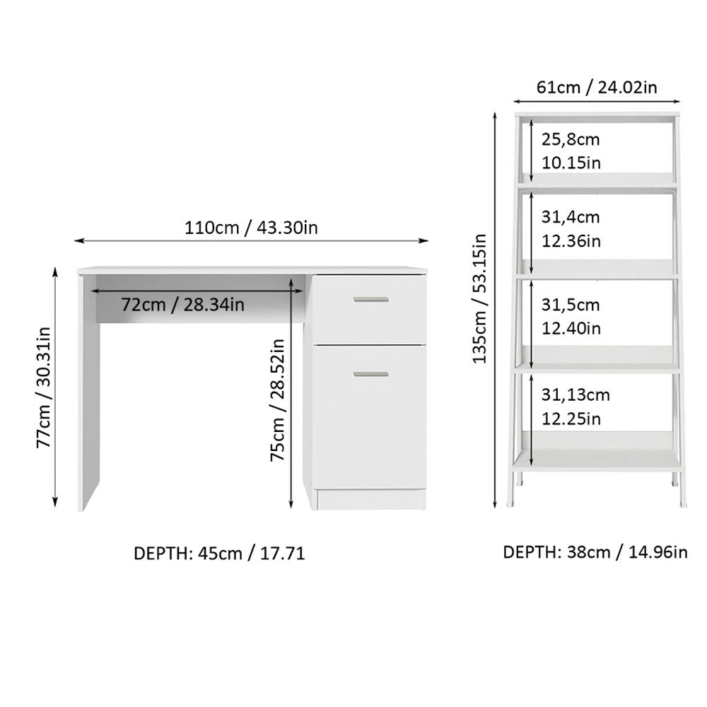 
                  
                    Load image into Gallery viewer, Madesa Compact Desk 43&amp;quot; + Ladder Shelf Standing Bookcase - White
                  
                