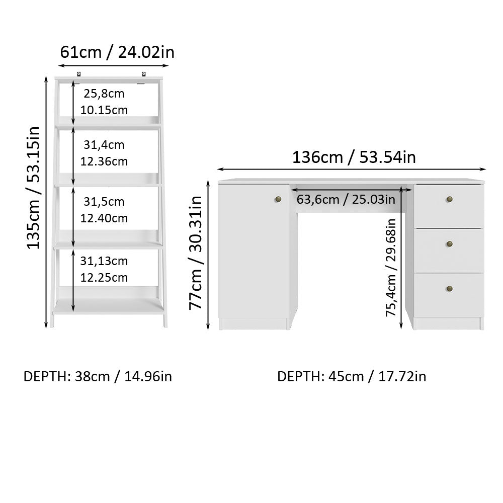 
                  
                    Load image into Gallery viewer, Madesa Desk with Drawer 53&amp;quot; + Ladder Shelf Standing Bookcase - White
                  
                