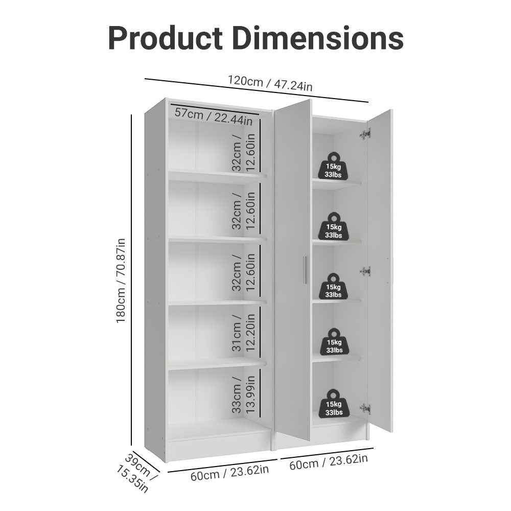 
                  
                    Load image into Gallery viewer, Madesa Garage Set 2 Pantry Storage Cabinet with 10 Utility Shelves 47 Inch Wooden Organization Unit for Garage - White
                  
                