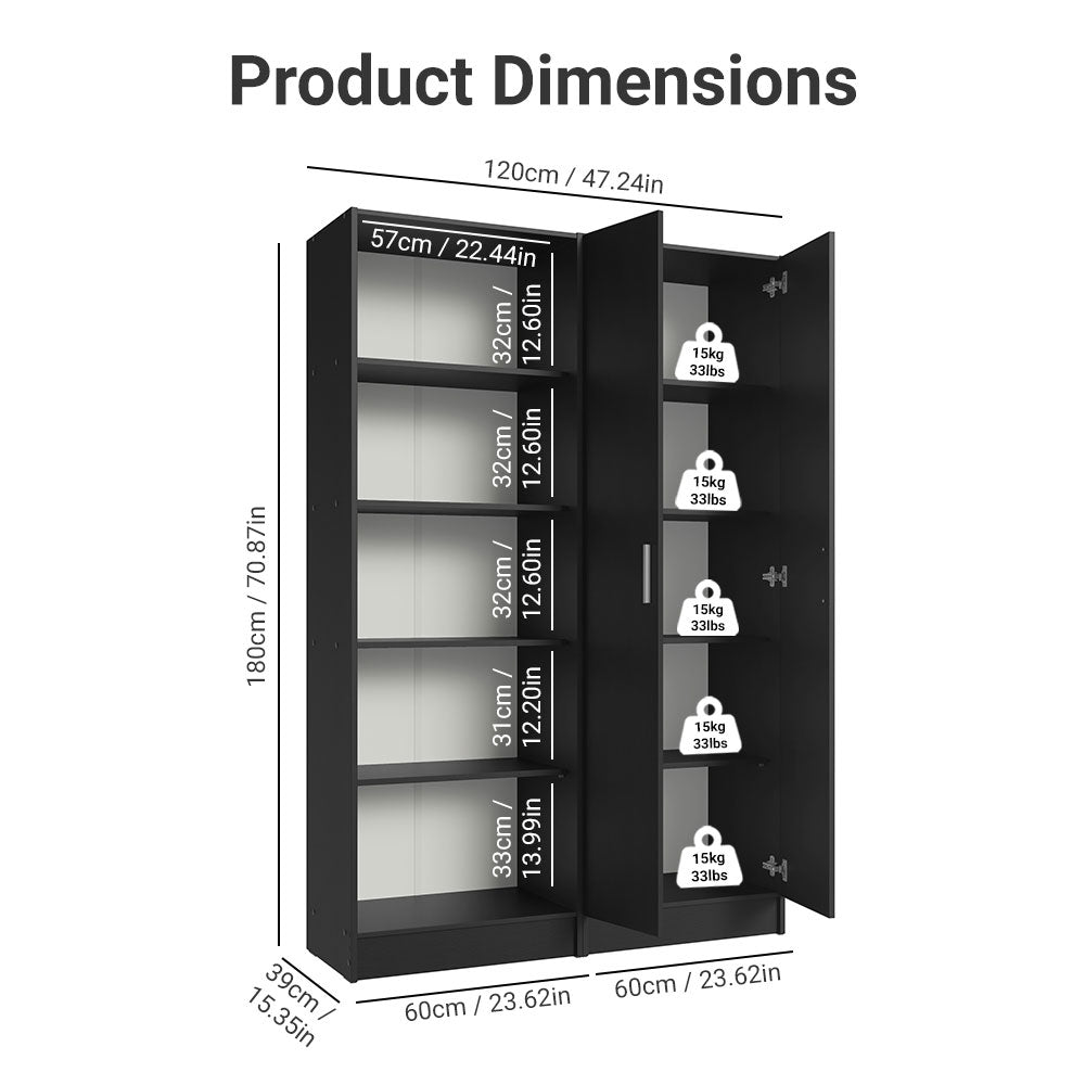 
                  
                    Load image into Gallery viewer, Madesa Garage Set 2 Pantry Storage Cabinet with 10 Utility Shelves 47 Inch Wooden Organization Unit for Garage - Black
                  
                