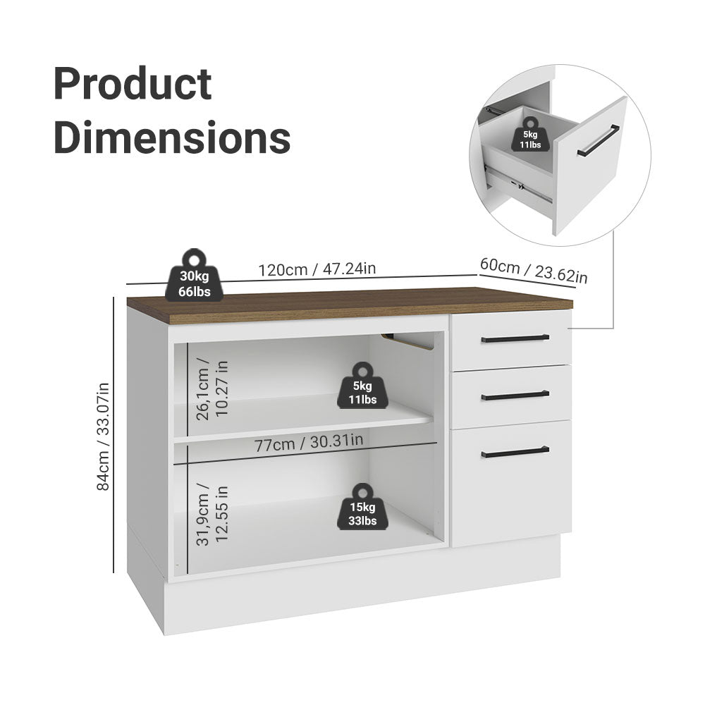 
                  
                    Load image into Gallery viewer, Madesa Home Bar Cabinet Storage with 2 Doors and 3 Drawers – Wooden Organization Unit for Kitchen, Dining Room, Ideal for Storing Glassware, Drinks, and Utensils – White
                  
                