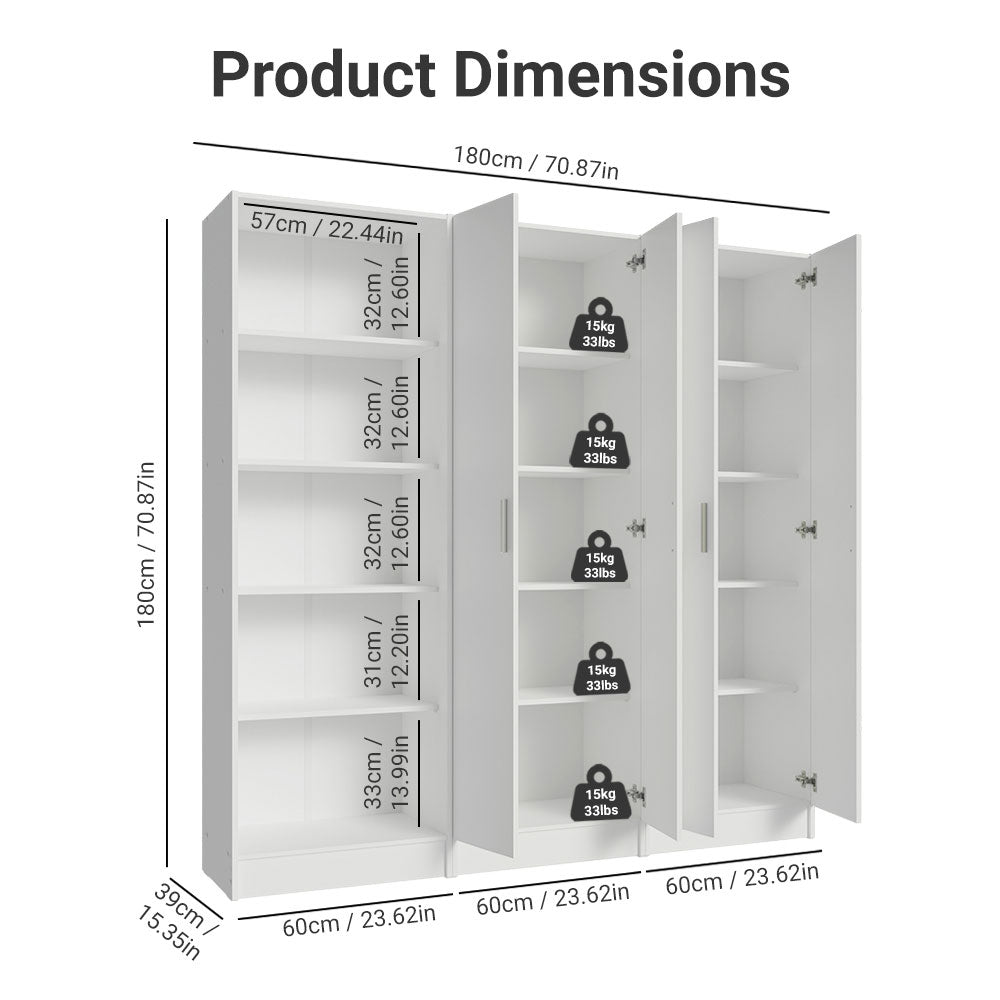 
                  
                    Load image into Gallery viewer, Madesa Kitchen Set 2 Buffet Cabinet with 6 Doors, Pantry Storage for Small Appliances, Utensils, Food Organization Wooden Unit - White
                  
                