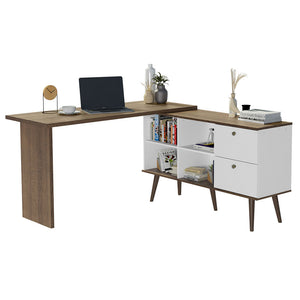 
                  
                    Load image into Gallery viewer, Madesa Modern L Shaped Desk 59 Inch with 2 Drawers and 4 Storage Shelves Home Office Corner Study Table Unit for Kids and Adults - White/Brown
                  
                