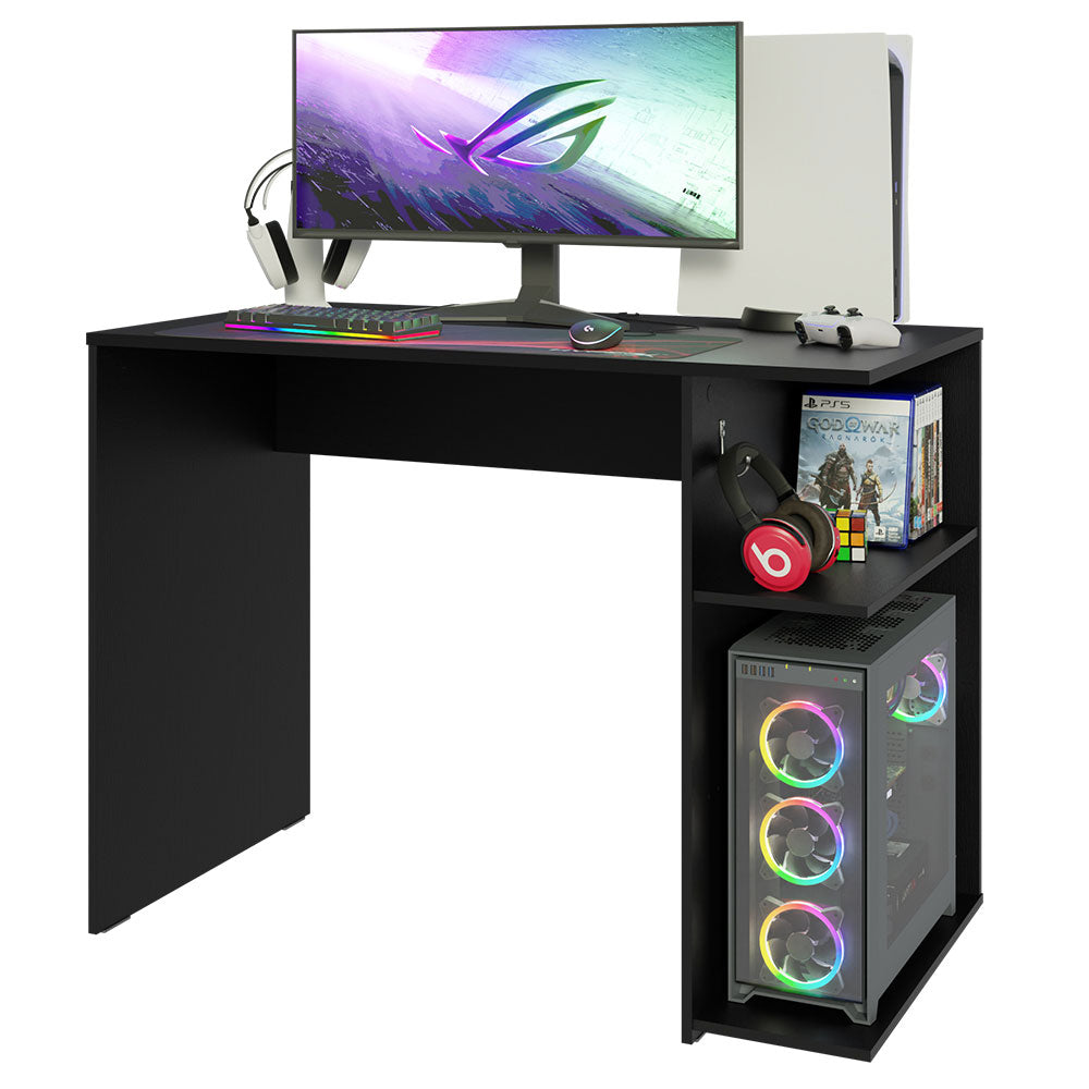 
                  
                    Load image into Gallery viewer, Compact Gaming Computer Desk with 2 Shelves, Cable Management and Large Monitor Stand, Wood, 21&amp;quot; D x 39&amp;quot; W x 30&amp;quot; H - Black
                  
                