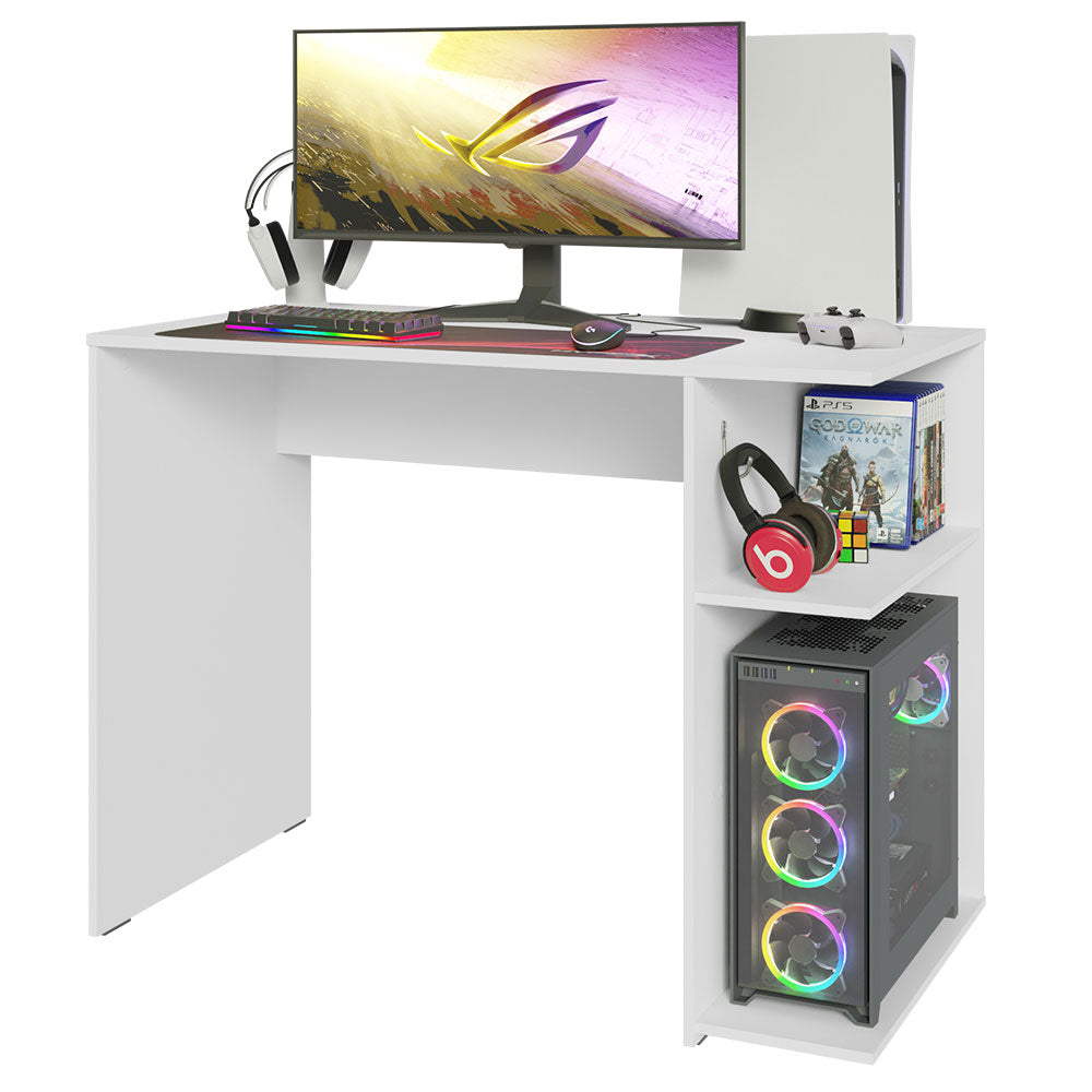 
                  
                    Load image into Gallery viewer, Compact Gaming Computer Desk with 2 Shelves, Cable Management and Large Monitor Stand, Wood, 21&amp;quot; D x 39&amp;quot; W x 30&amp;quot; H - White
                  
                