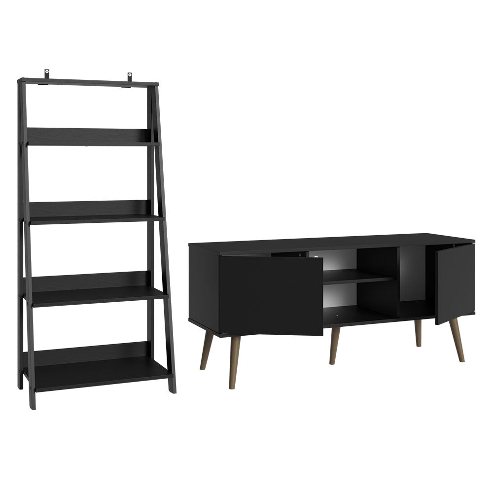 
                  
                    Load image into Gallery viewer, Madesa TV Stand 2 Doors and 2 Shelves 55&amp;quot; + Ladder Shelf Standing Bookcase - Black
                  
                