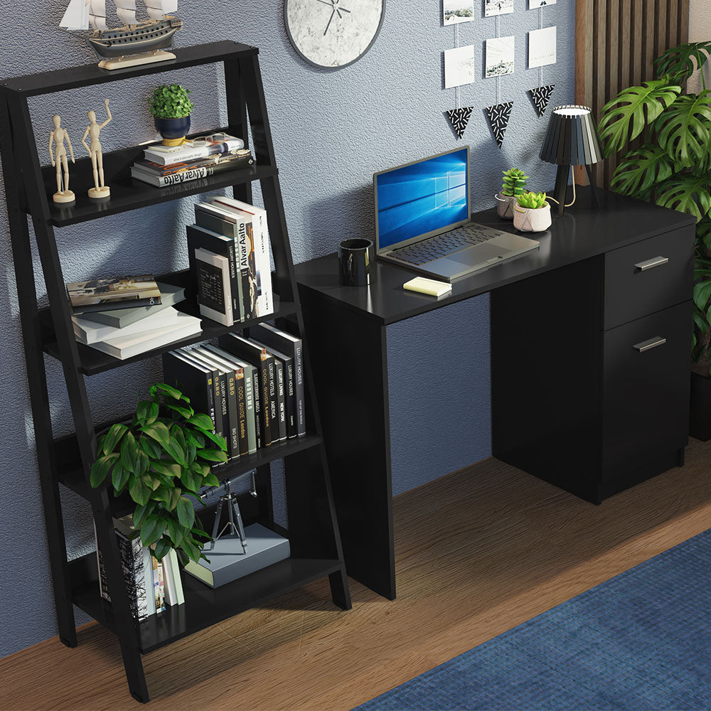 
                  
                    Load image into Gallery viewer, Madesa Compact Desk 43&amp;quot; + Ladder Shelf Standing Bookcase - Black
                  
                