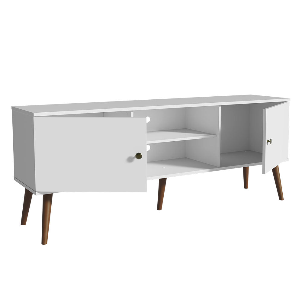 
                  
                    Load image into Gallery viewer, Madesa TV Stand Mid-Century Console with 2 Doors and 2 Shelves and Metal Knobs for 55, 65 Inch Media Storage Media Console Entertainment Center Wooden Television Cabinet - White
                  
                