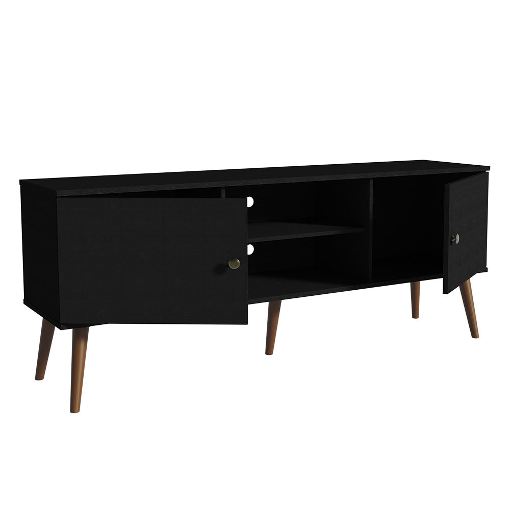 
                  
                    Load image into Gallery viewer, Madesa TV Stand Mid-Century Console with 2 Doors and 2 Shelves and Metal Knobs for 55, 65 Inch Media Storage Media Console Entertainment Center Wooden Television Cabinet - Black
                  
                