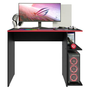 
                  
                    Load image into Gallery viewer, Compact Gaming Computer Desk with 2 Shelves, Cable Management and Large Monitor Stand, Wood, 21&amp;quot; D x 39&amp;quot; W x 30&amp;quot; H - Black/Red
                  
                