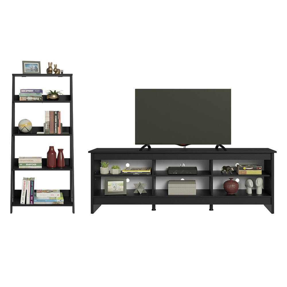 
                  
                    Load image into Gallery viewer, Madesa 6 Shelves TV Stand up to 75&amp;quot; + Ladder Shelf Standing Bookcase - Black
                  
                