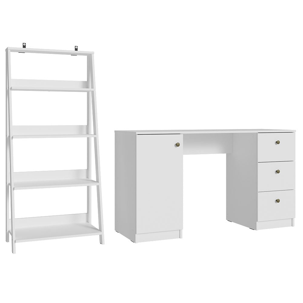 
                  
                    Load image into Gallery viewer, Madesa Desk with Drawer 53&amp;quot; + Ladder Shelf Standing Bookcase - White
                  
                