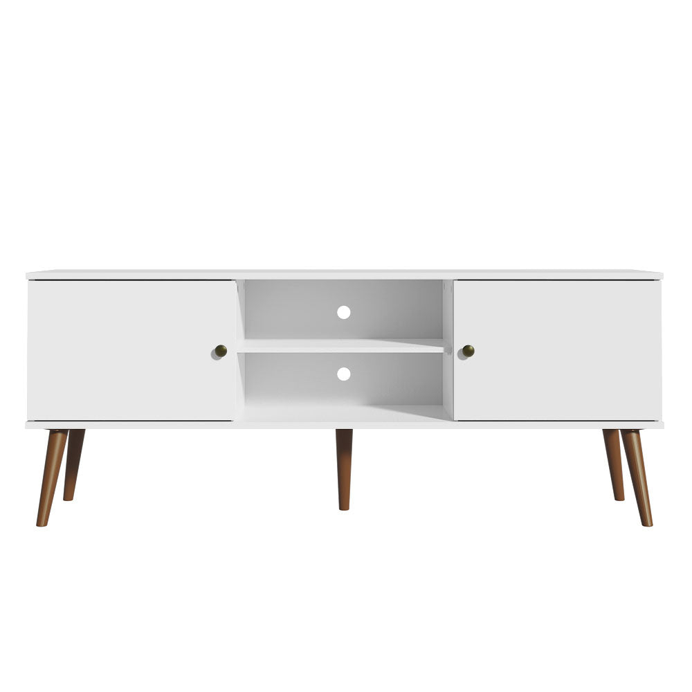 
                  
                    Load image into Gallery viewer, Madesa TV Stand Mid-Century Console with 2 Doors and 2 Shelves and Metal Knobs for 55, 65 Inch Media Storage Media Console Entertainment Center Wooden Television Cabinet - White
                  
                