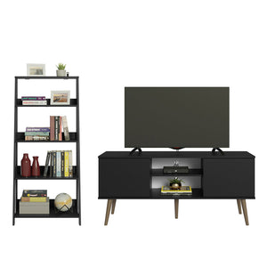 
                  
                    Load image into Gallery viewer, Madesa TV Stand 2 Doors and 2 Shelves 55&amp;quot; + Ladder Shelf Standing Bookcase - Black
                  
                