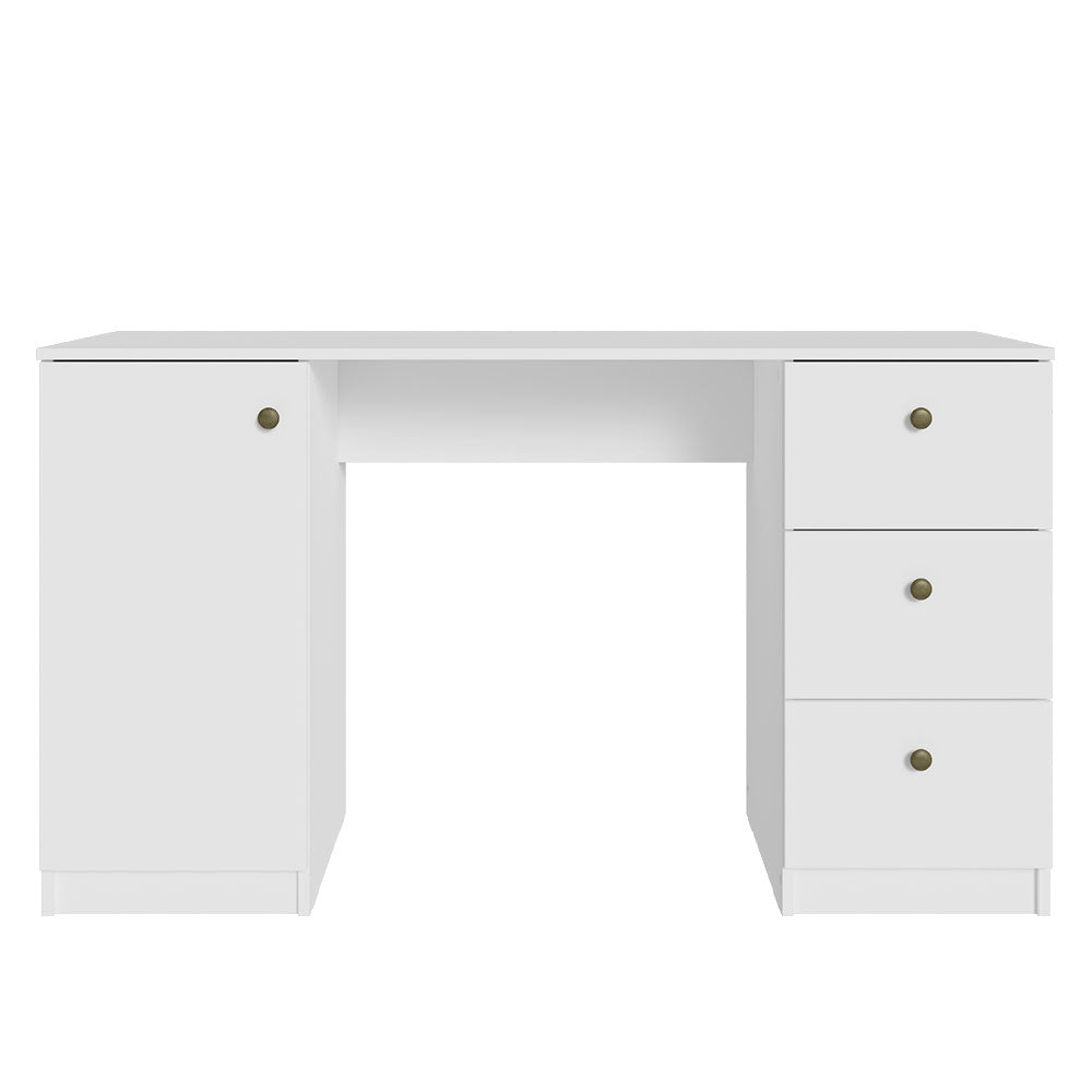 
                  
                    Load image into Gallery viewer, Modern 53 inch Computer Writing Desk with Drawers and Door, Executive Desk, Wood PC Table, 30” H x 18” D x 53” W - White
                  
                