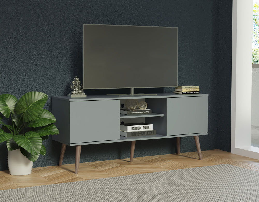 
                  
                    Load image into Gallery viewer, Modern TV Stand with 2 Doors, 2 Shelves for TVs up to 55 Inches, Wood Entertainment Center 23&amp;#39; H X 15&amp;#39;&amp;#39; D X 54&amp;#39;&amp;#39; L - Grey
                  
                