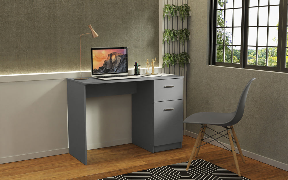 
                  
                    Load image into Gallery viewer, Compact Computer Desk Study Table for Small Spaces Home Office 43 Inch Student Laptop PC Writing Desks with Storage and Drawer - Grey
                  
                
