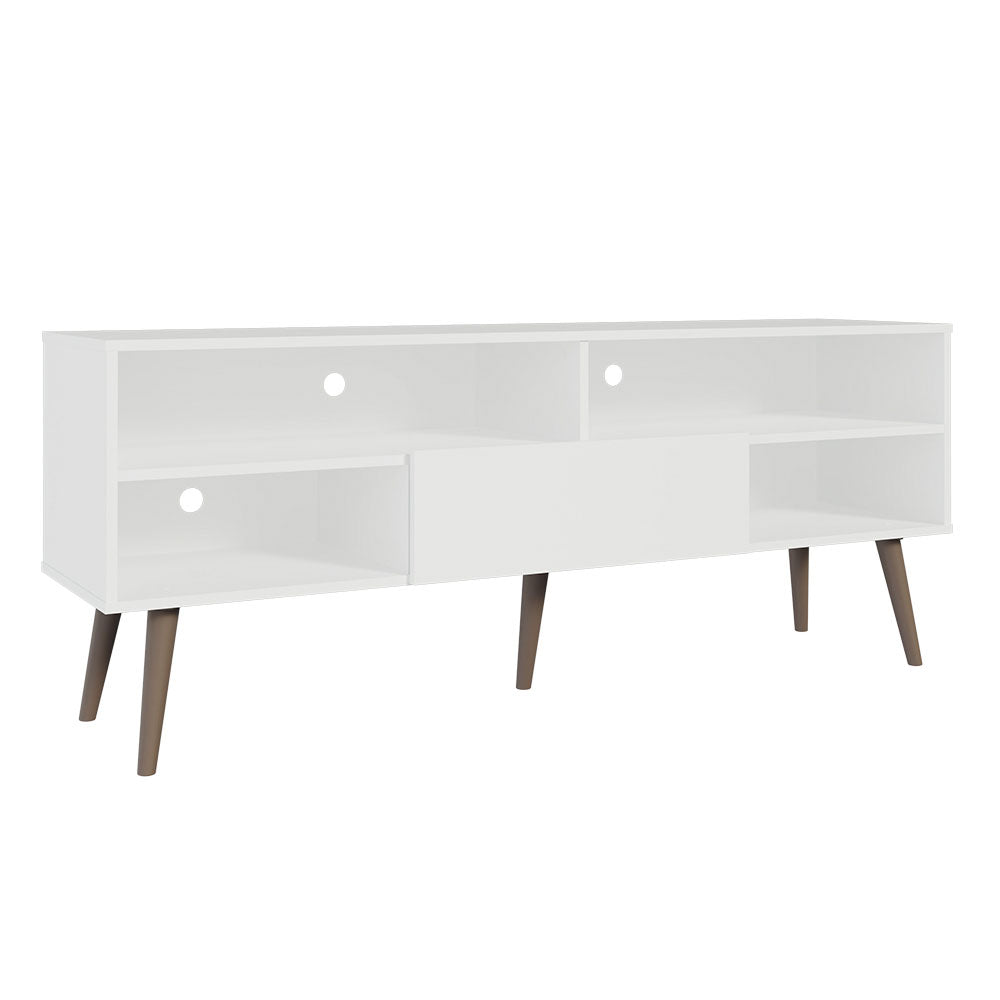 
                  
                    Load image into Gallery viewer, Modern TV Stand with 1 Door, 4 Shelves for TVs up to 65 Inches, Wood Entertainment Center 23&amp;#39;&amp;#39; H x 15&amp;#39;&amp;#39; D x 59&amp;#39;&amp;#39; L - White
                  
                