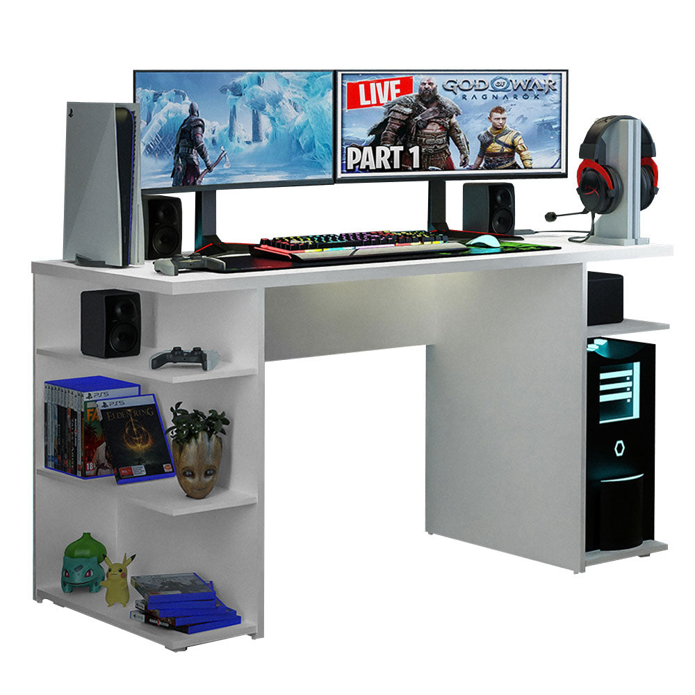 
                  
                    Load image into Gallery viewer, Gaming Computer Desk with 5 Shelves, Cable Management and Large Monitor Stand, Wood, 24&amp;quot; D x 53&amp;quot; W x 29&amp;quot; H - White
                  
                