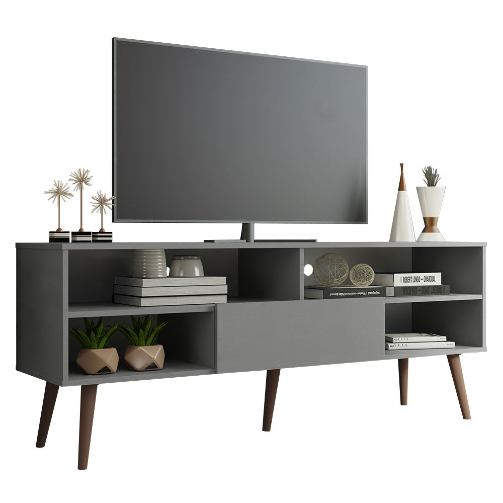 
                  
                    Load image into Gallery viewer, Modern TV Stand with 1 Door, 4 Shelves for TVs up to 65 Inches, Wood Entertainment Center 23&amp;#39;&amp;#39; H x 15&amp;#39;&amp;#39; D x 59&amp;#39;&amp;#39; L - Grey
                  
                