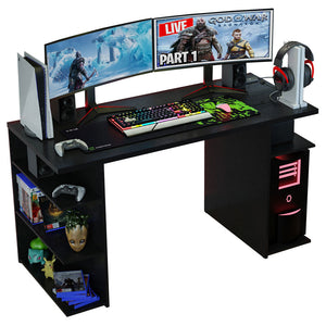 
                  
                    Load image into Gallery viewer, Gaming Computer Desk with 5 Shelves, Cable Management and Large Monitor Stand, Wood, 24&amp;quot; D x 53&amp;quot; W x 29&amp;quot; H - Black
                  
                
