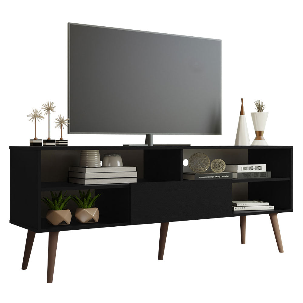 
                  
                    Load image into Gallery viewer, MADESA MODERN TV STAND WITH 1 DOOR, 4 SHELVES FOR TVS UP TO 65 INCHES, WOOD ENTERTAINMENT CENTER 23&amp;#39;&amp;#39; H X 15&amp;#39;&amp;#39; D X 59&amp;#39;&amp;#39; L – BLACK
                  
                