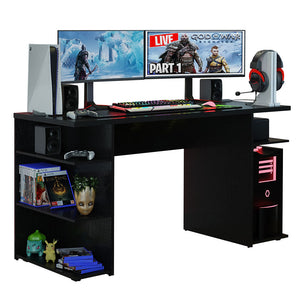 
                  
                    Load image into Gallery viewer, Gaming Computer Desk with 5 Shelves, Cable Management and Large Monitor Stand, Wood, 24&amp;quot; D x 53&amp;quot; W x 29&amp;quot; H - Black
                  
                