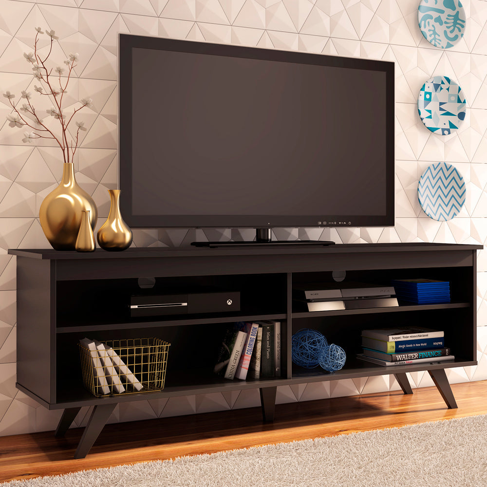 TV Stand with 4 Shelves and Cable Management, for TVs up to 65 Inches, Wood, 23'' H x 15'' D x 59'' L - Black