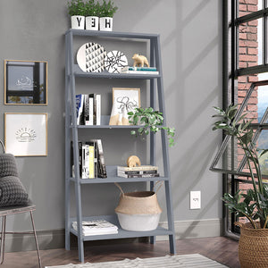 
                  
                    Load image into Gallery viewer, MADESA 5-TIER LADDER SHELF WITH STORAGE SPACE, FREE STANDING BOOKSHELF, WOOD, 15&amp;quot; D X 24&amp;quot; W X 53&amp;quot; H – GREY
                  
                