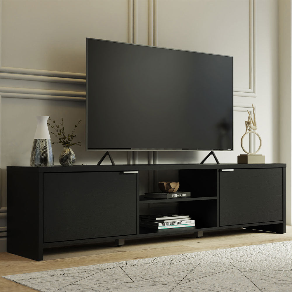 
                  
                    Load image into Gallery viewer, TV Stand for TV&amp;#39;s up to 80 inches, 71 inch, TV Table with Cable Management, Wooden, 18&amp;#39;&amp;#39; H x 15&amp;#39;&amp;#39; D x 71&amp;#39;&amp;#39; L - Black
                  
                