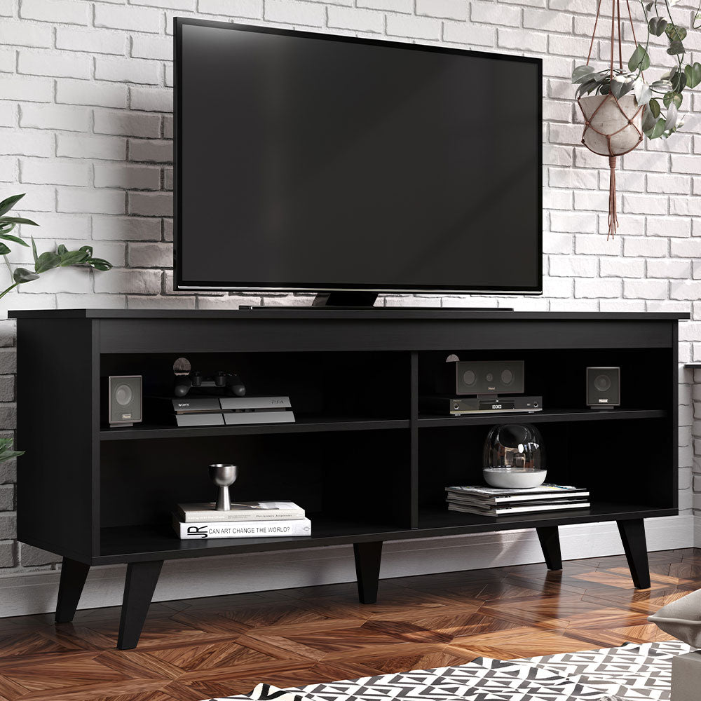TV Stand Cabinet with 4 Shelves and Cable Management, TV Table Unit for TVs up to 55 Inches, Wooden, 23'' H x 15'' D x 53'' L - Black