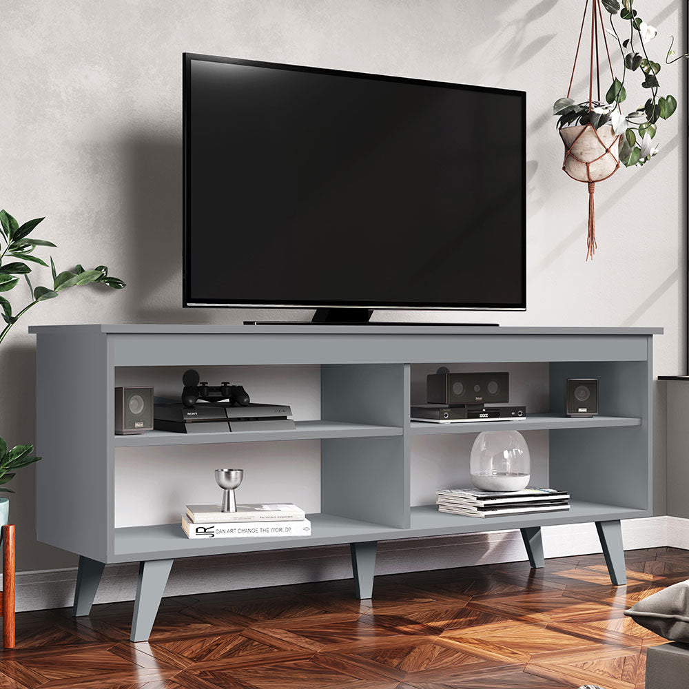 TV Stand Cabinet with 4 Shelves and Cable Management, TV Table Unit for TVs up to 55 Inches, Wooden, 23'' H x 15'' D x 53'' L - Grey