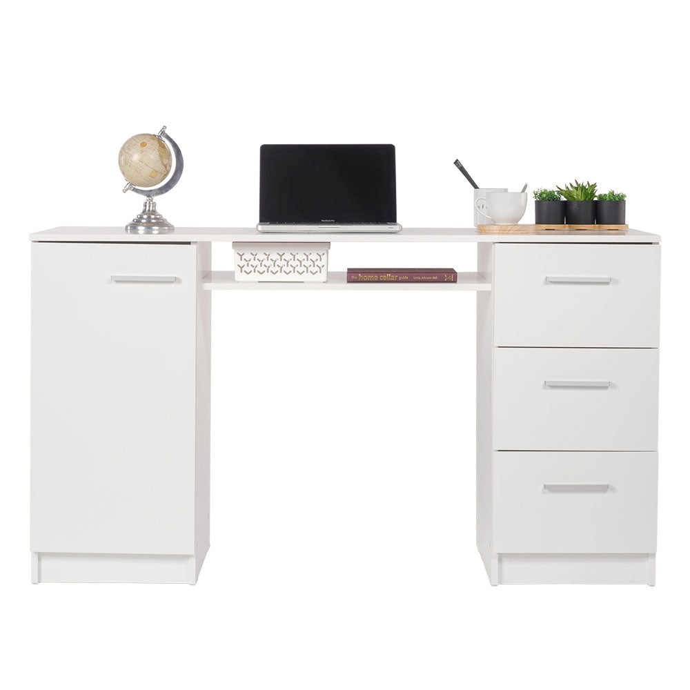 
                  
                    Load image into Gallery viewer, MADESA HOME OFFICE COMPUTER WRITING DESK WITH 3 DRAWERS, 1 DOOR AND 1 STORAGE SHELF, PLENTY OF SPACE, WOOD, 30” H X 18” D X 53” W - WHITE
                  
                